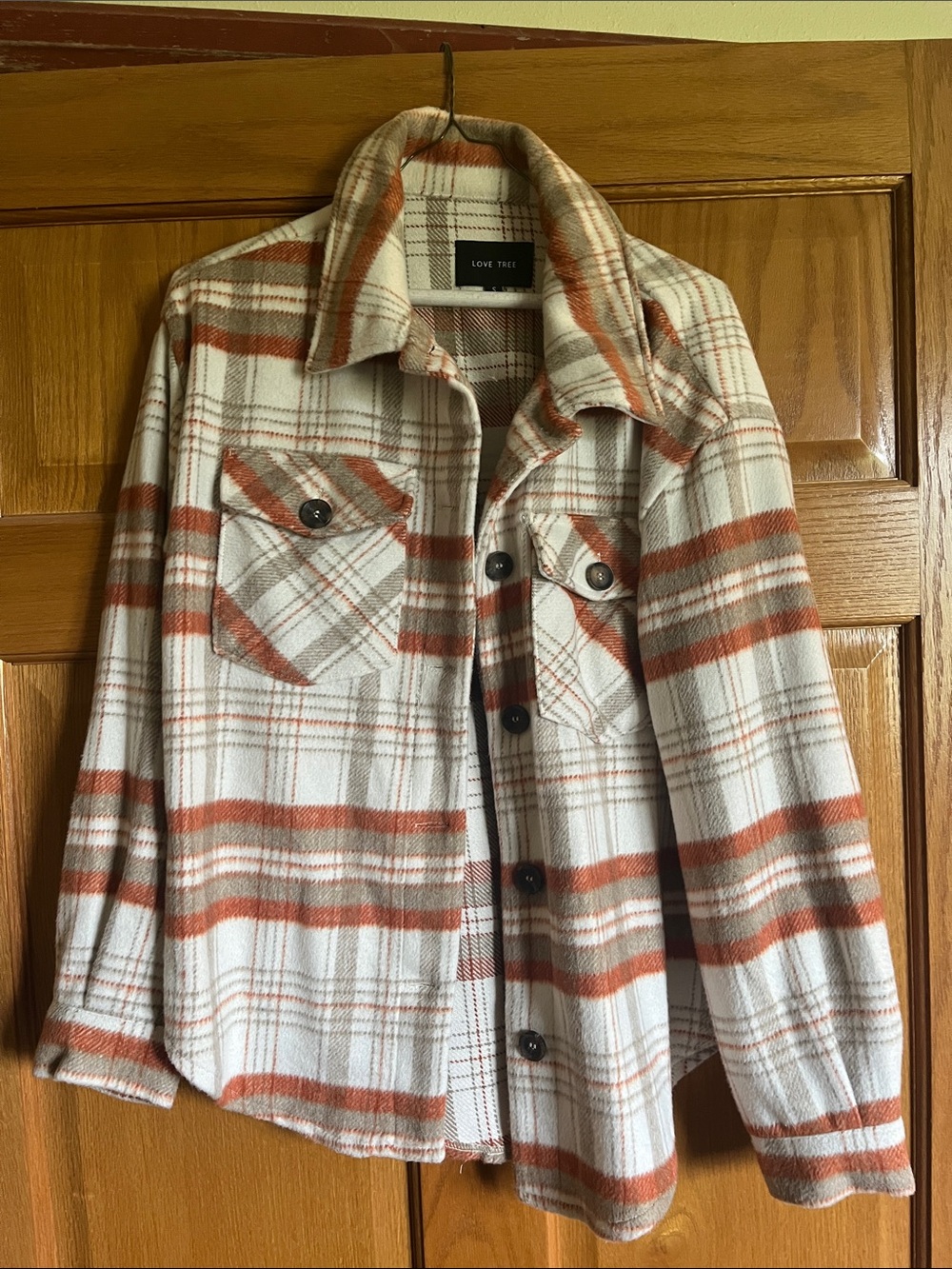 Love Tree Cream and Rust Plaid Shaker